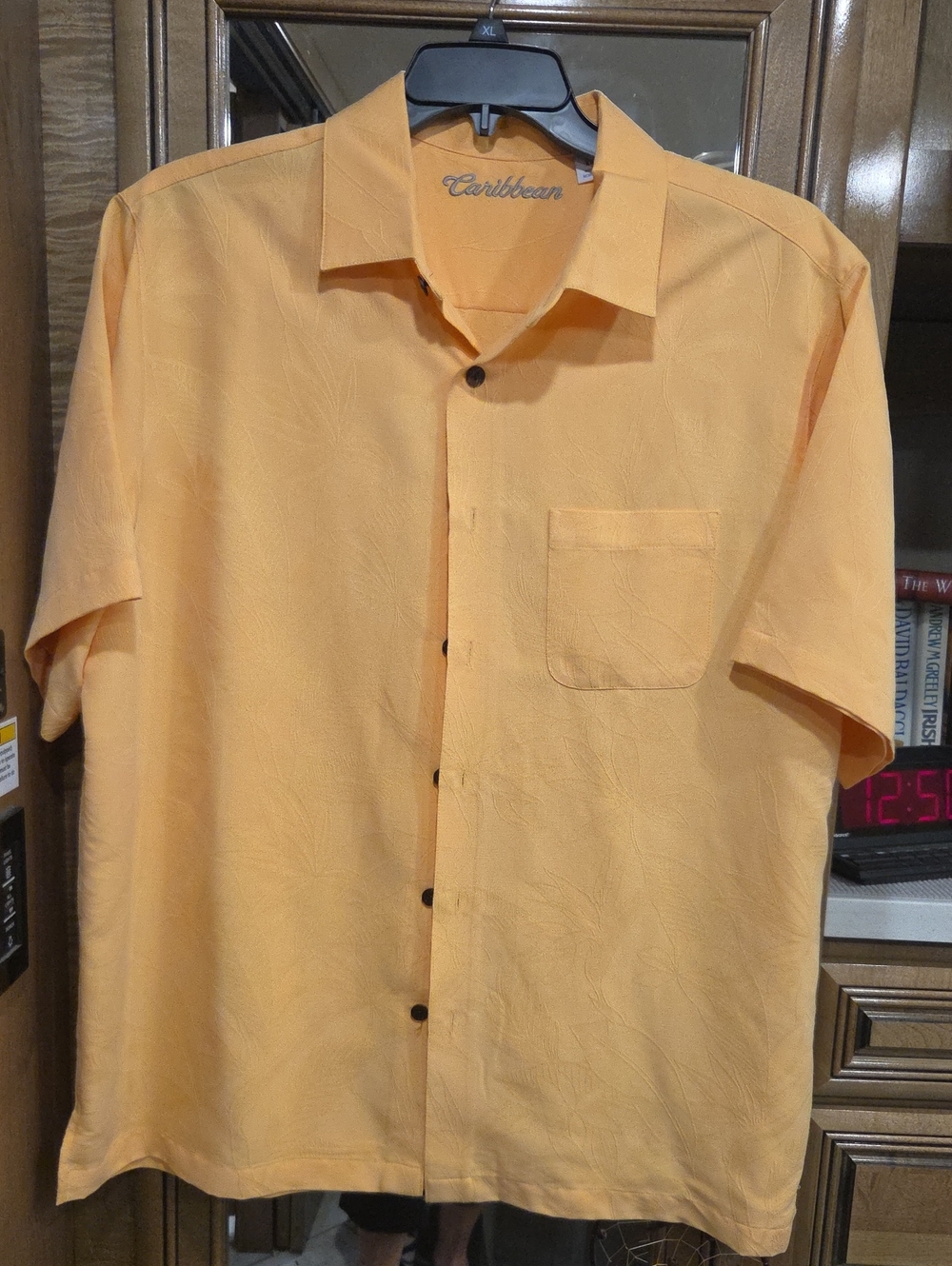 Caribbean Men's Short-Sleeve Button-Down Shirt in Pale Orange